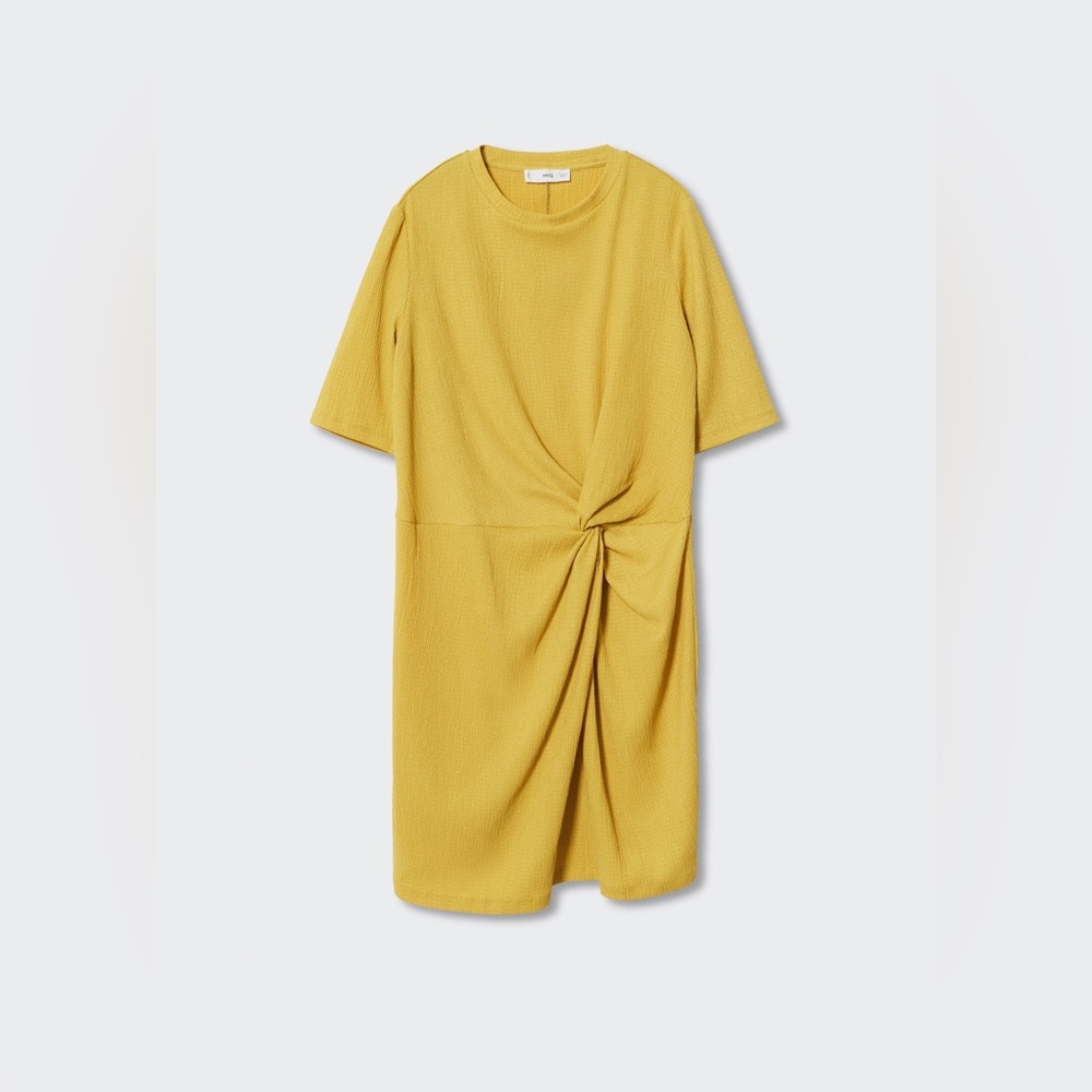 MNG Mango Ruched Detail Short Sleeve T-shirt Dress Chartreuse - Picture 2 of 9